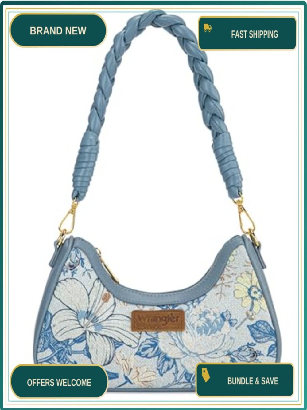 Wrangler Floral Hobo Shoulder Bag Canvas PU Leather Crescent Purse